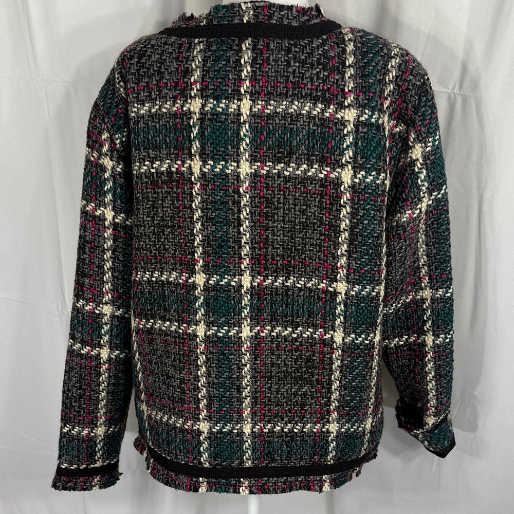 ANTHROPOLOGIE PLAID TWEED BLAZER JACKET L - Picture 9 of 11